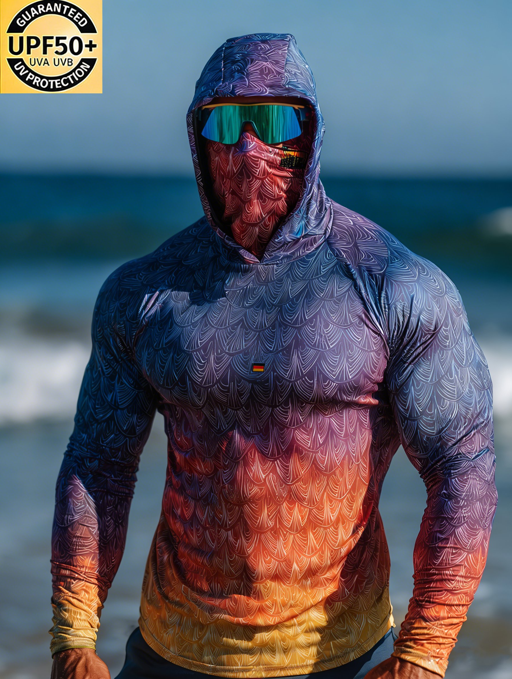 Fishing Enthusiast Gradient Fish Scale Print Hooded Sun Shield Shirt-Limited Sale