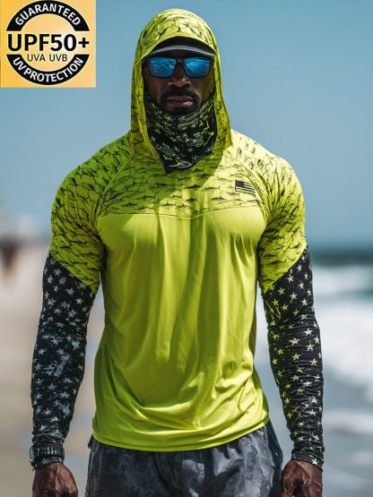 Men's Outdoor Sun Protection Breathable Cool Face Mask Hooded Printed Long-Sleeved Top-Limited Sale