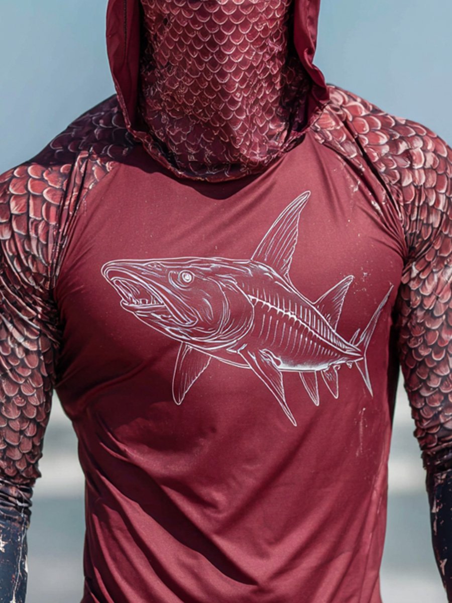 Men's Outdoor Sun Protection Breathable Cool Face Mask Hooded Printed Long-Sleeved Top-Limited Sale