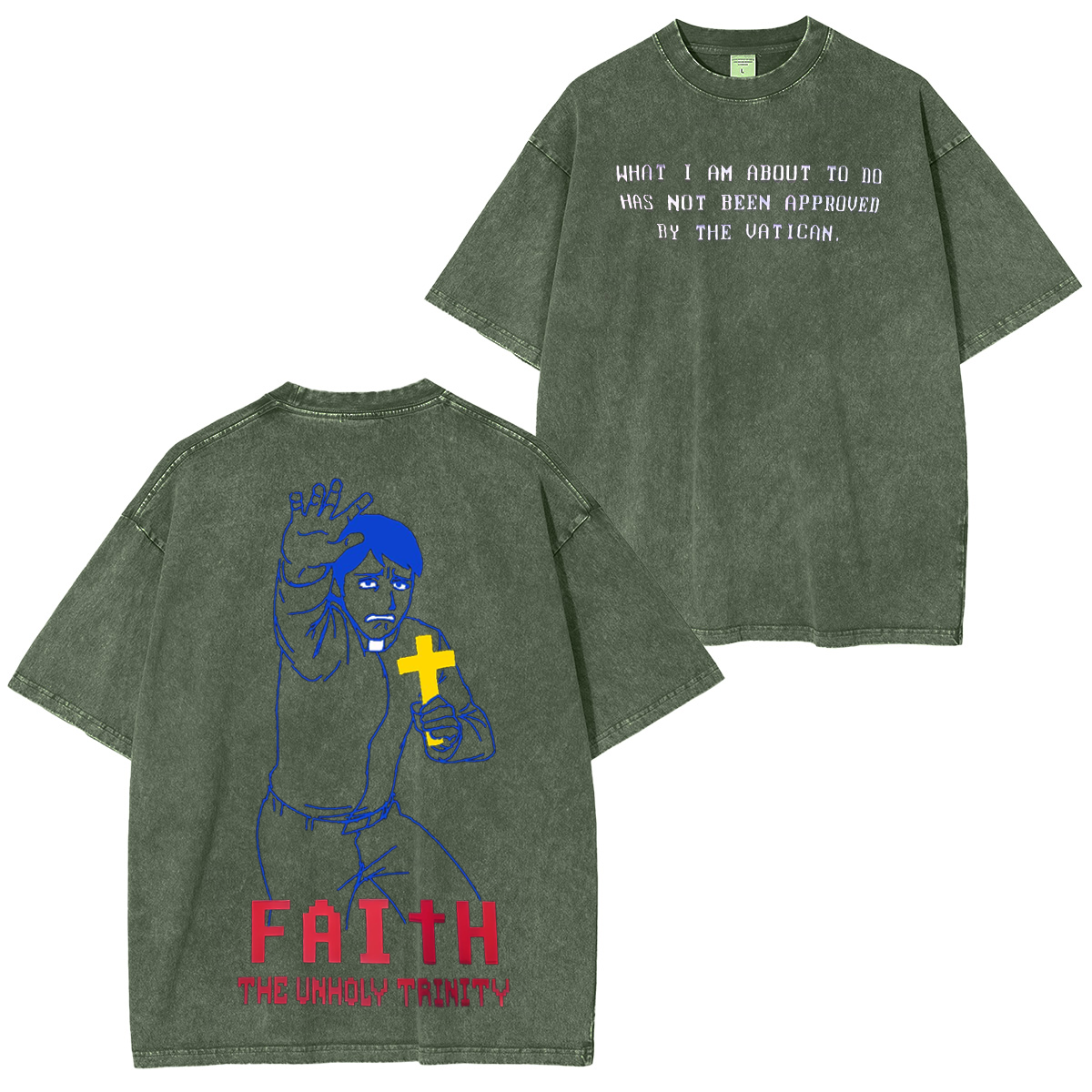 FAITH The Unholy Trinity Unisex Washed T-shirt/Crewneck/Hoodie-Limited Sale