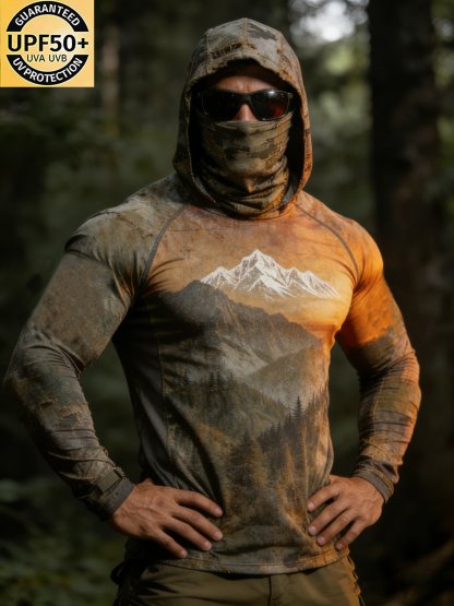 Men's Distressed Yellow Camo Hooded Sun Protection Shirt-Limited Sale