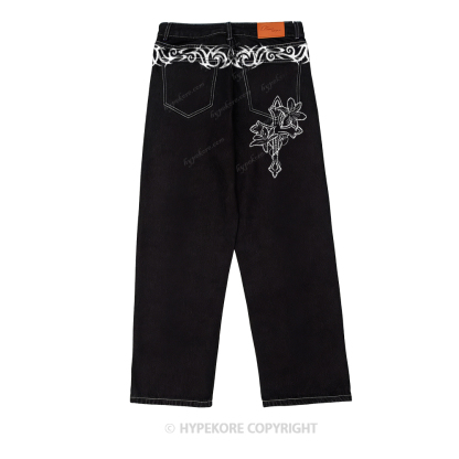 cross vintage print washed denim jeans-Limited Sale
