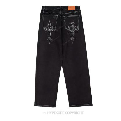 cross vintage print washed denim jeans-Limited Sale