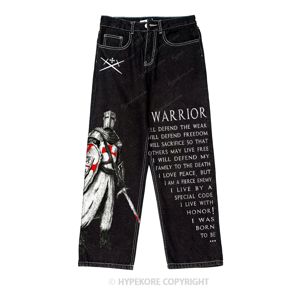 Retro equestrian print washed denim jeans-Limited Sale
