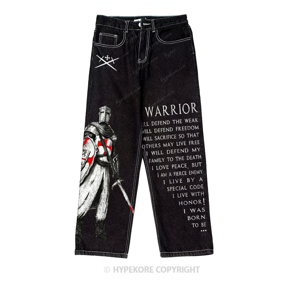 Retro equestrian print washed denim jeans-Limited Sale