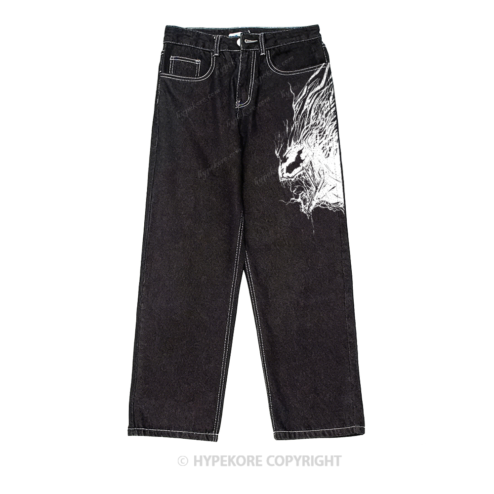 venom print washed jeans-Limited Sale