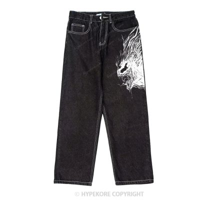 venom print washed jeans-Limited Sale