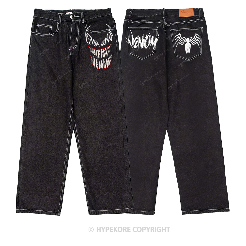 venom print washed jeans-Limited Sale