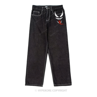 venom print washed jeans-Limited Sale
