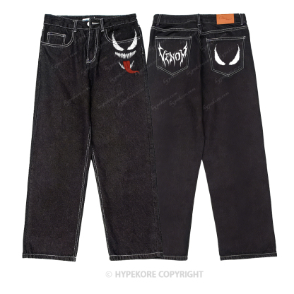 venom print washed jeans-Limited Sale