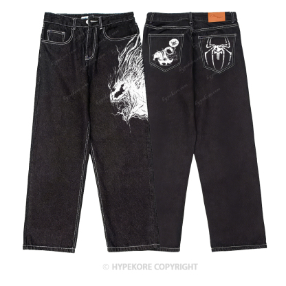 venom print washed jeans-Limited Sale