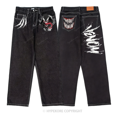 venom print washed jeans-Limited Sale