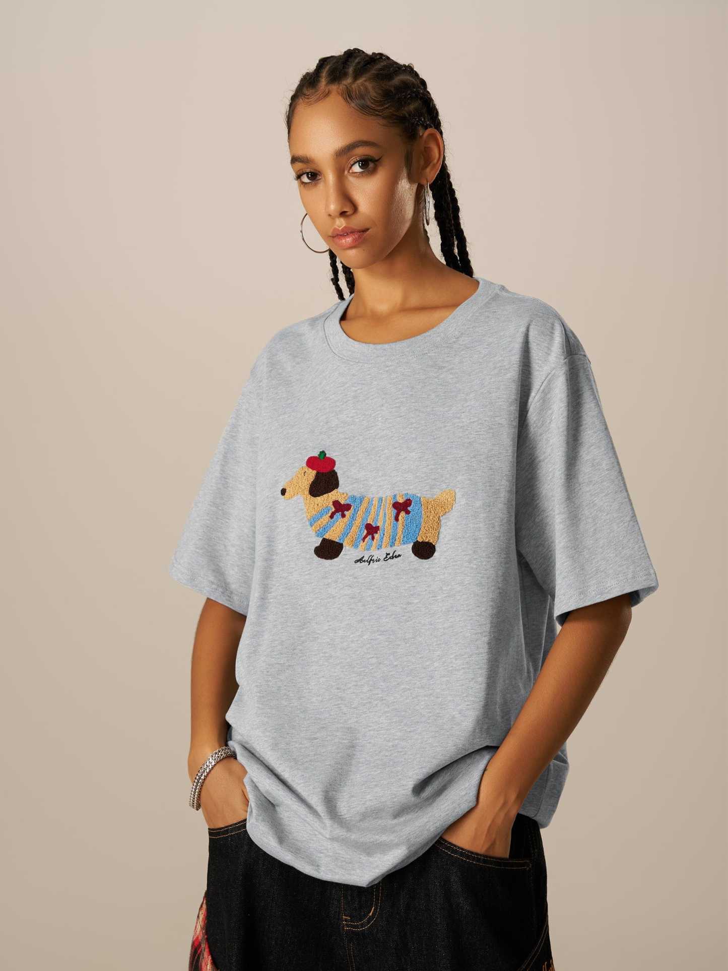 Aelfric Eden Cartoon Dog Embroidery Tee-Limited Sale
