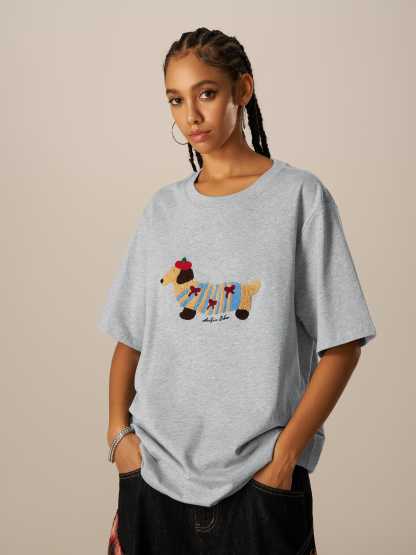 Aelfric Eden Cartoon Dog Embroidery Tee-Limited Sale
