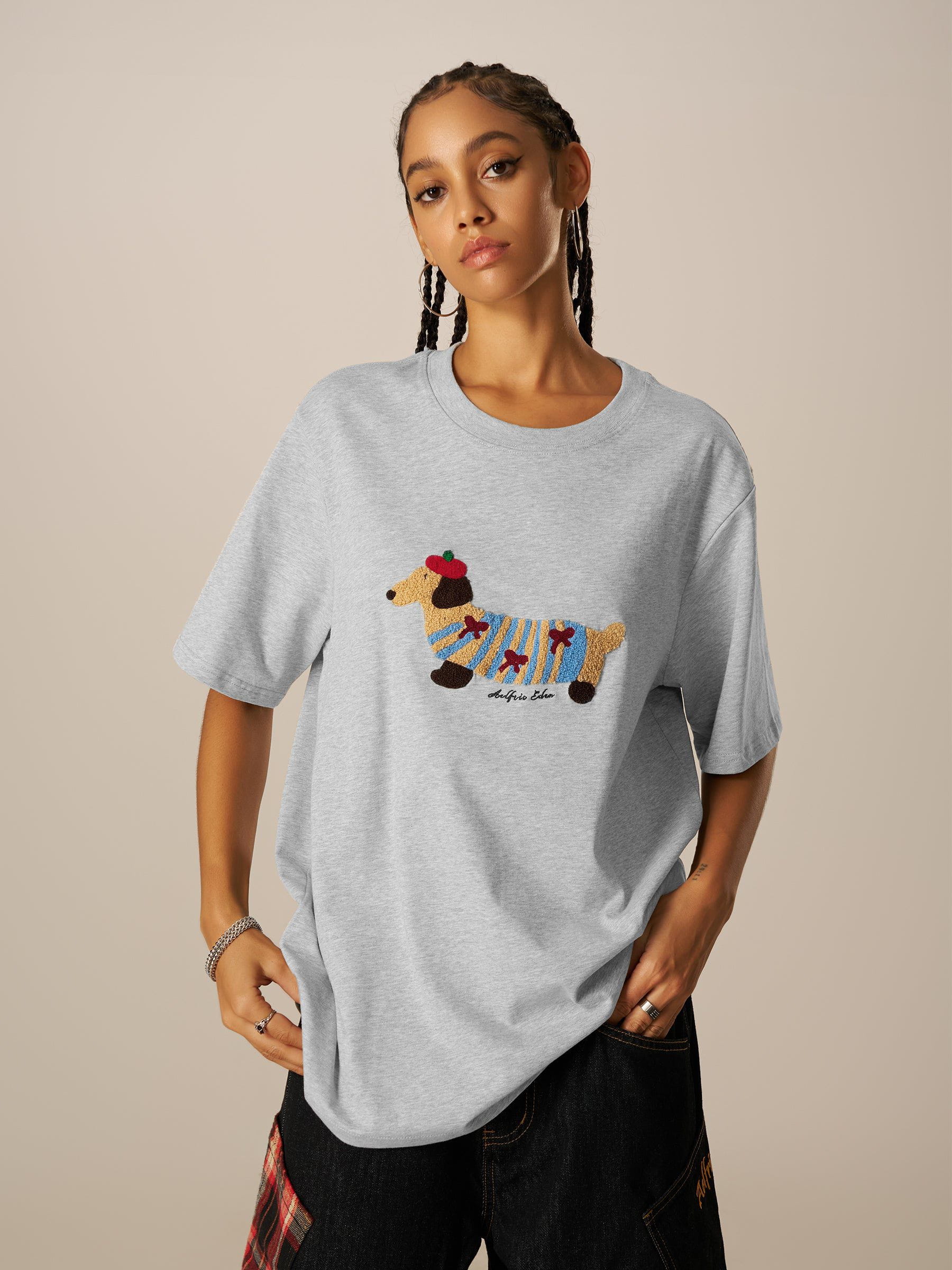Aelfric Eden Cartoon Dog Embroidery Tee-Limited Sale