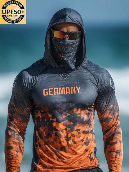 Orange and Black Checkered Gradient German Print Sun Shield Shirt-Limited Sale