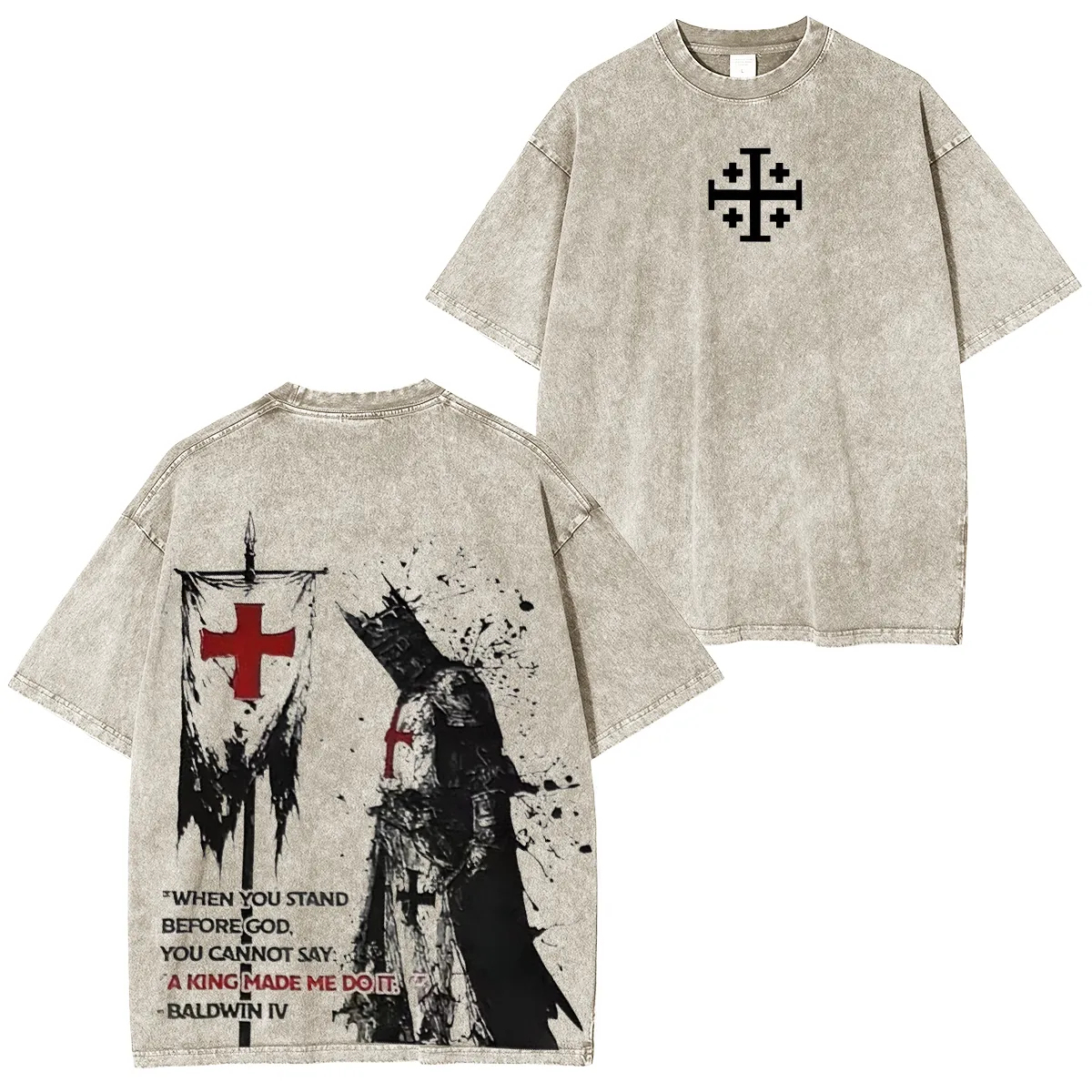 Knights Templar Crusader Banner Unisex Fit Washed T-Shirt-Limited Sale