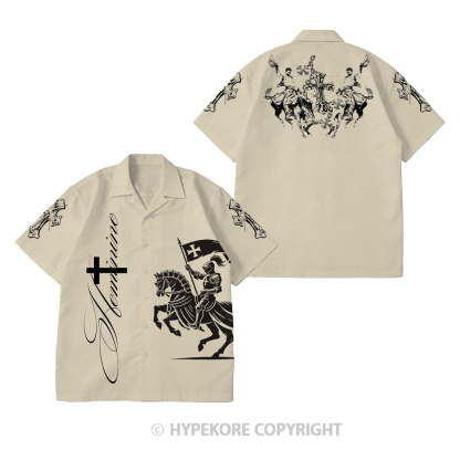 Crusader Knight Cuban collar short-sleeved shirt-Limited Sale