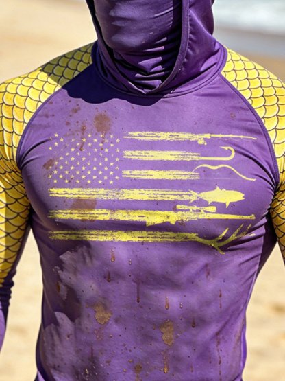 Men's Outdoor Sun Protection Breathable Cool Face Mask Hooded Printed Long-Sleeved Top-Limited Sale