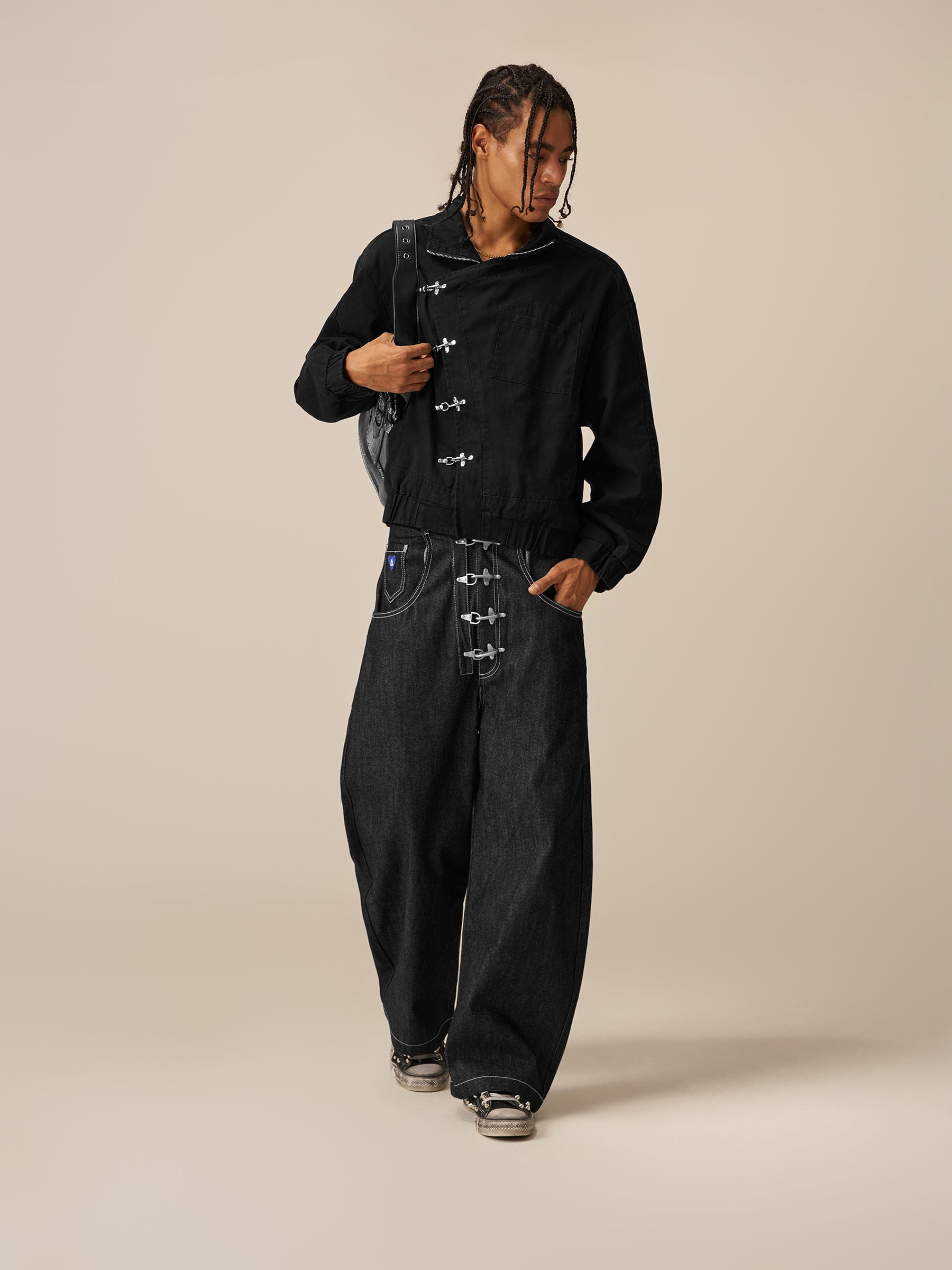 Aelfric Eden Metal Button Raw Baggy Barrel Jeans-Limited Sale