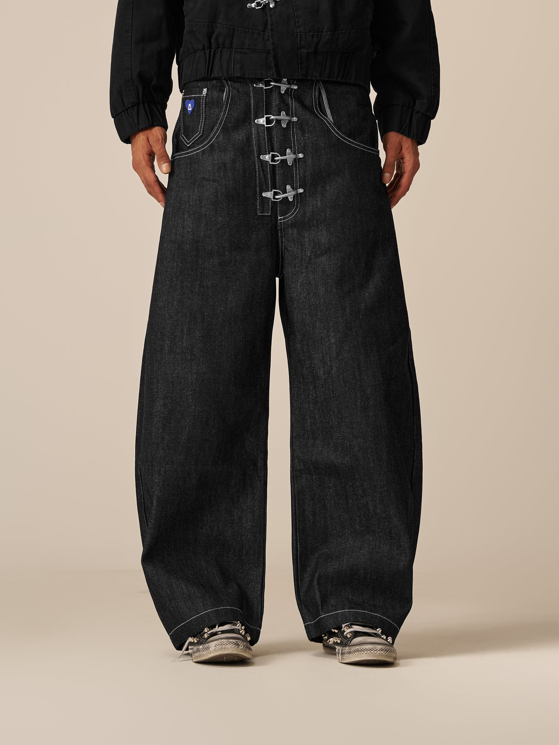 Aelfric Eden Metal Button Raw Baggy Barrel Jeans-Limited Sale