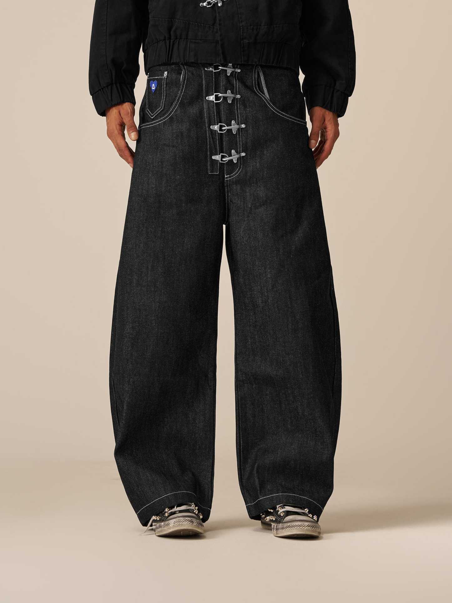Aelfric Eden Metal Button Raw Baggy Barrel Jeans-Limited Sale
