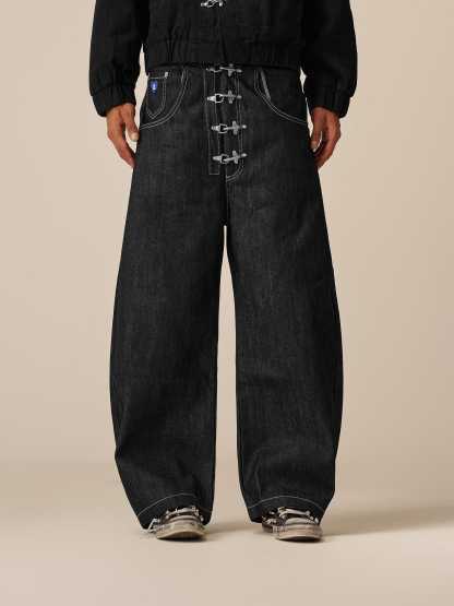 Aelfric Eden Metal Button Raw Baggy Barrel Jeans-Limited Sale