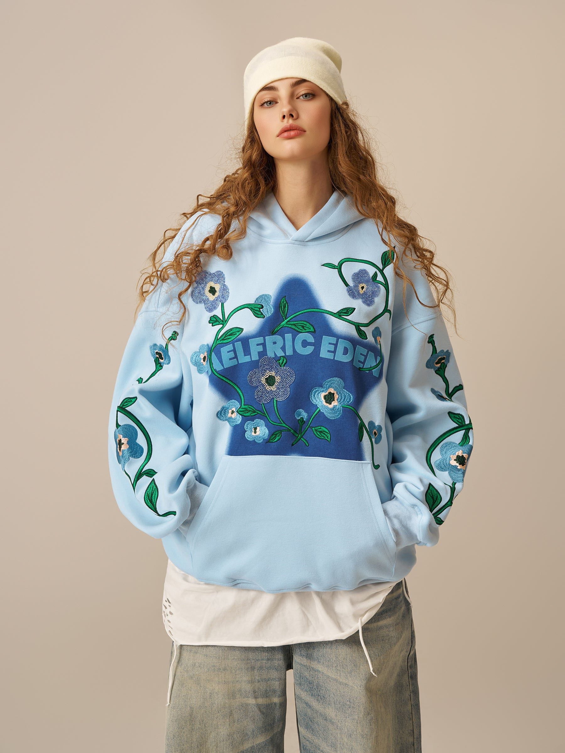 Aelfric Eden Star Rhinestone Floral Hoodie-Limited Sale