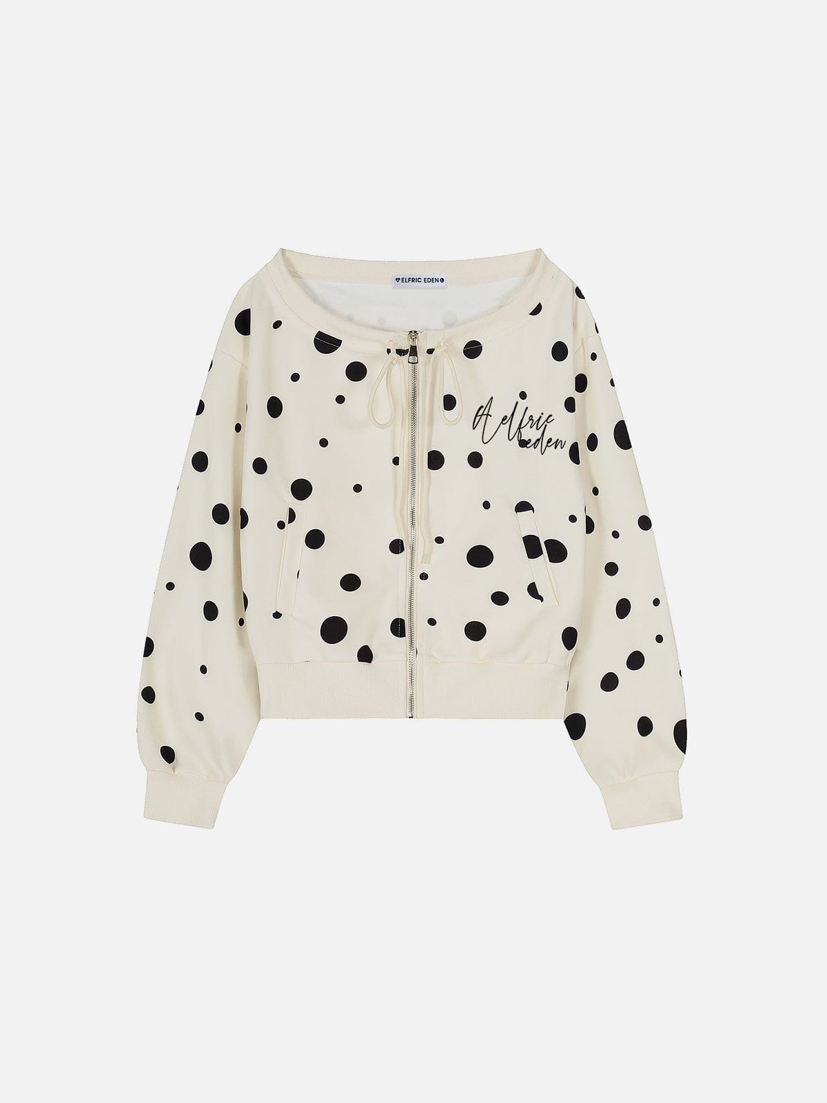 Aelfric Eden Polka Dot Off-The-Shoulder Zip Up Sweatshirt-Limited Sale