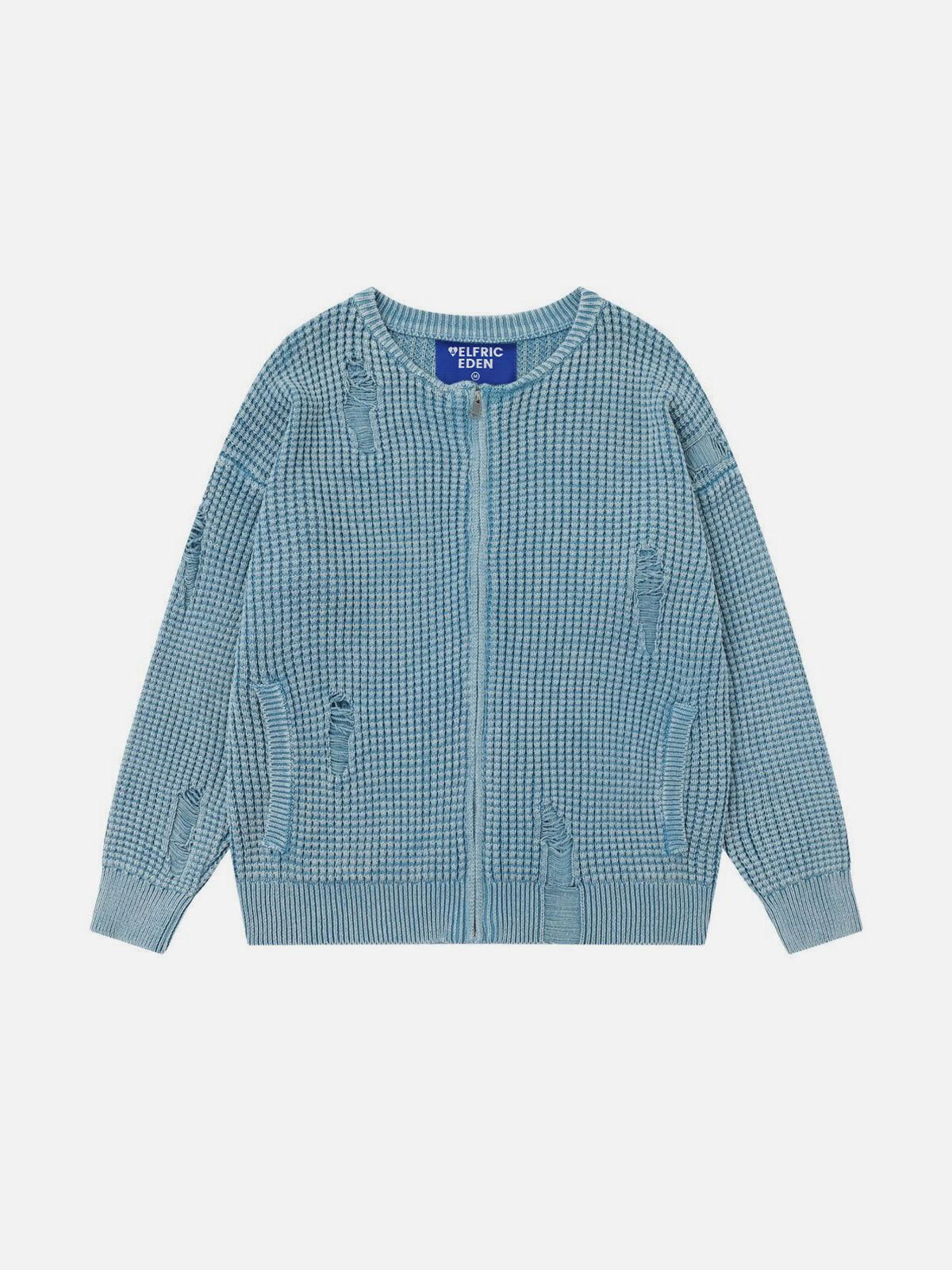 Aelfric Eden Distressed Waffle Zip Up Cardigan-Limited Sale