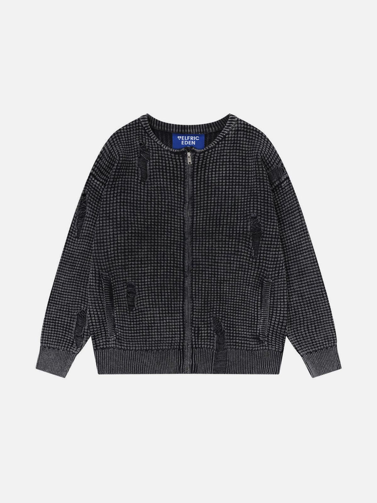 Aelfric Eden Distressed Waffle Zip Up Cardigan-Limited Sale