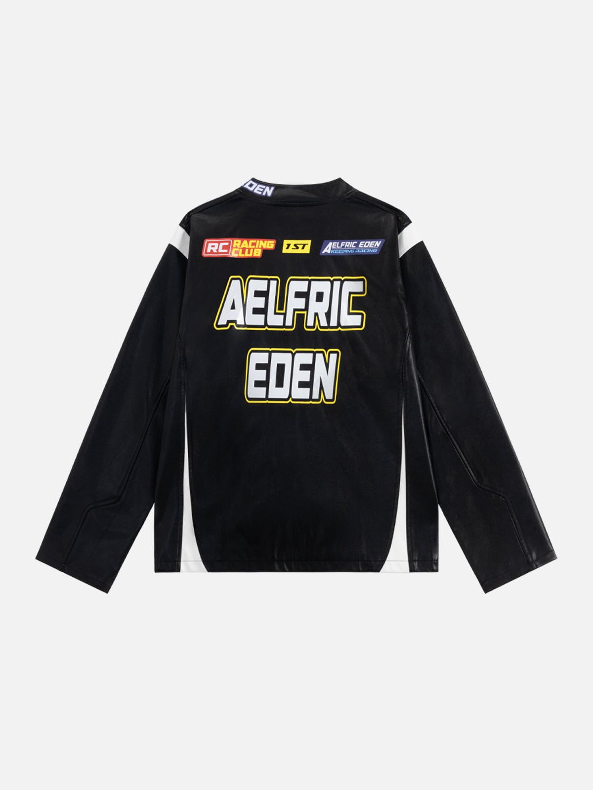 Aelfric Eden Racing Logo Patches Faux Leather Jacket-Limited Sale