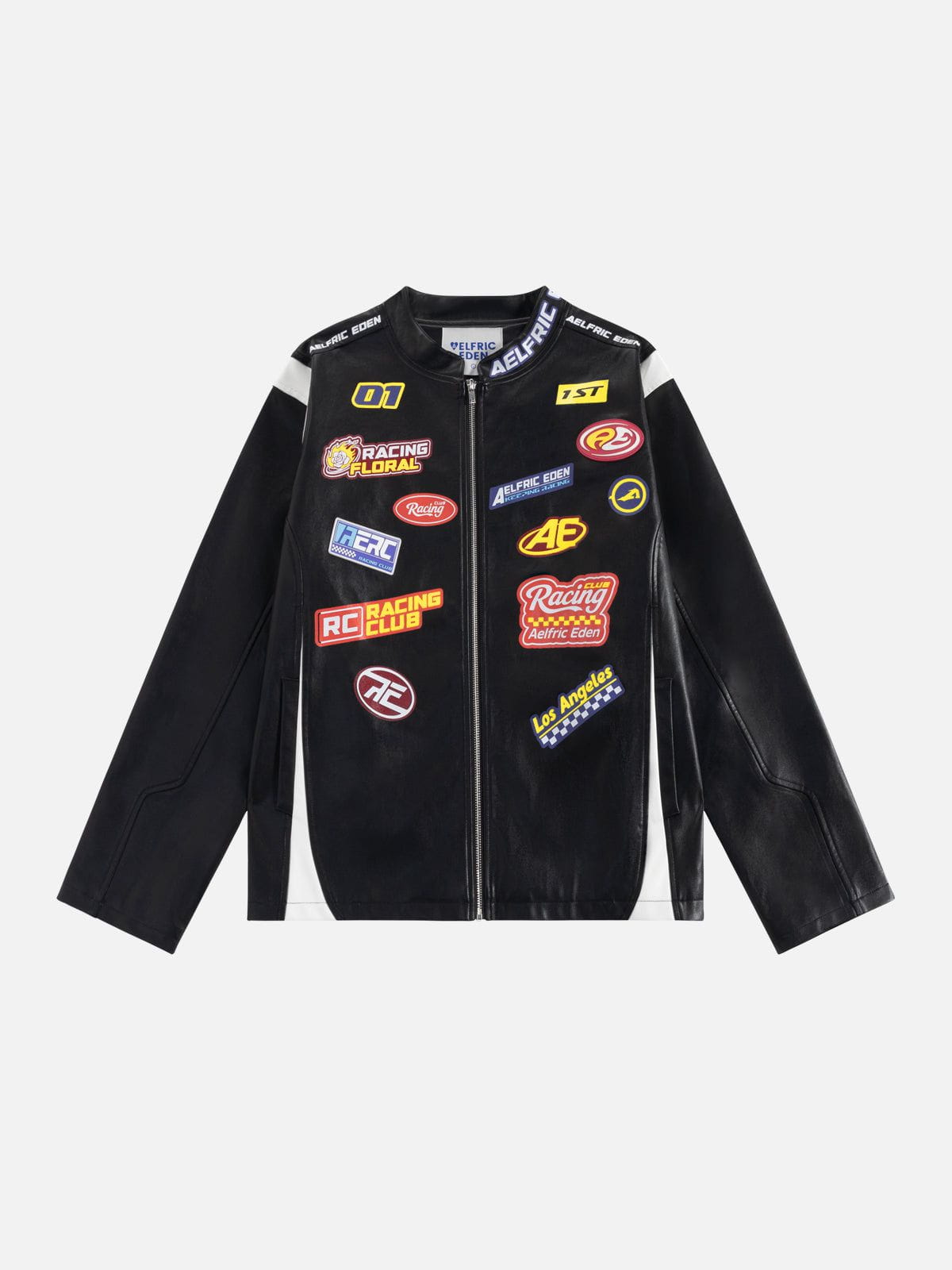 Aelfric Eden Racing Logo Patches Faux Leather Jacket-Limited Sale