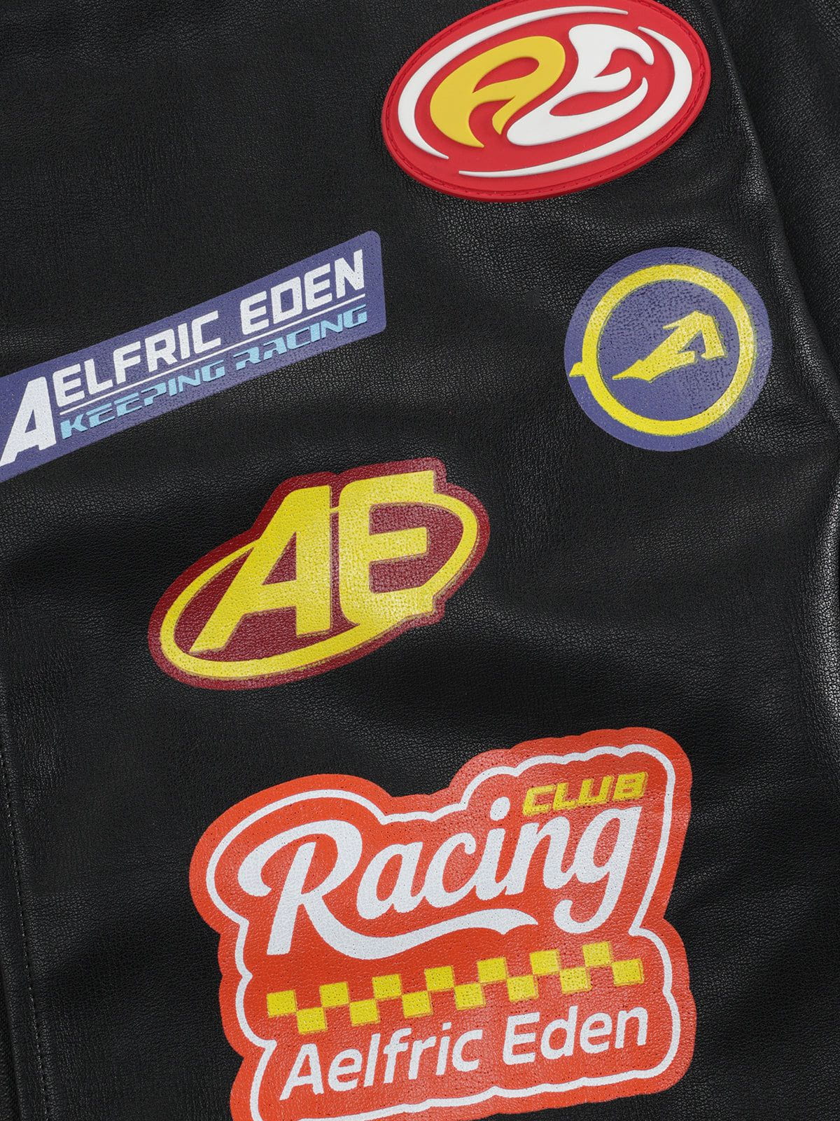 Aelfric Eden Racing Logo Patches Faux Leather Jacket-Limited Sale