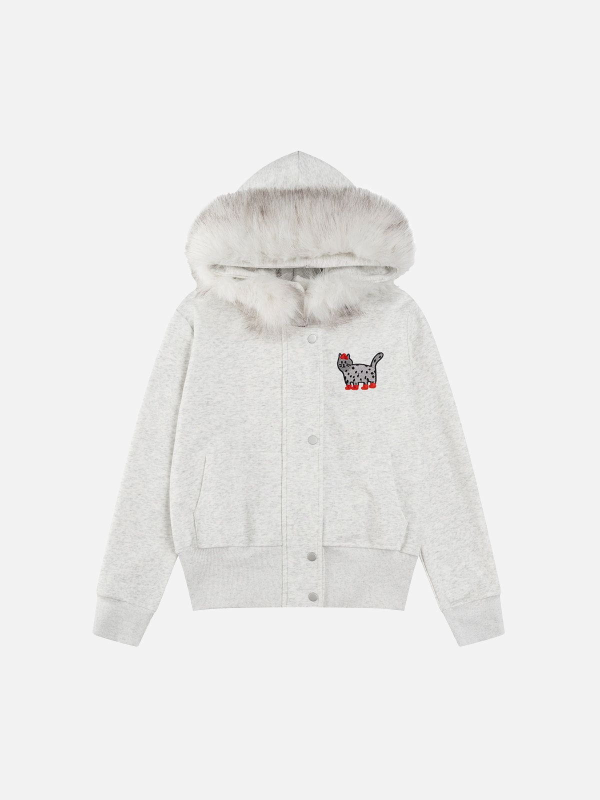 Aelfric Eden Cat Embroidery Faux Fur Collar Hoodie-Limited Sale