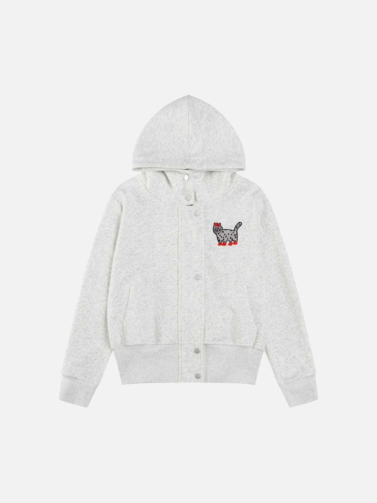 Aelfric Eden Cat Embroidery Faux Fur Collar Hoodie-Limited Sale
