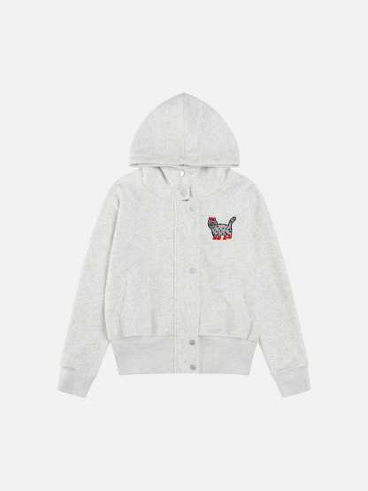 Aelfric Eden Cat Embroidery Faux Fur Collar Hoodie-Limited Sale
