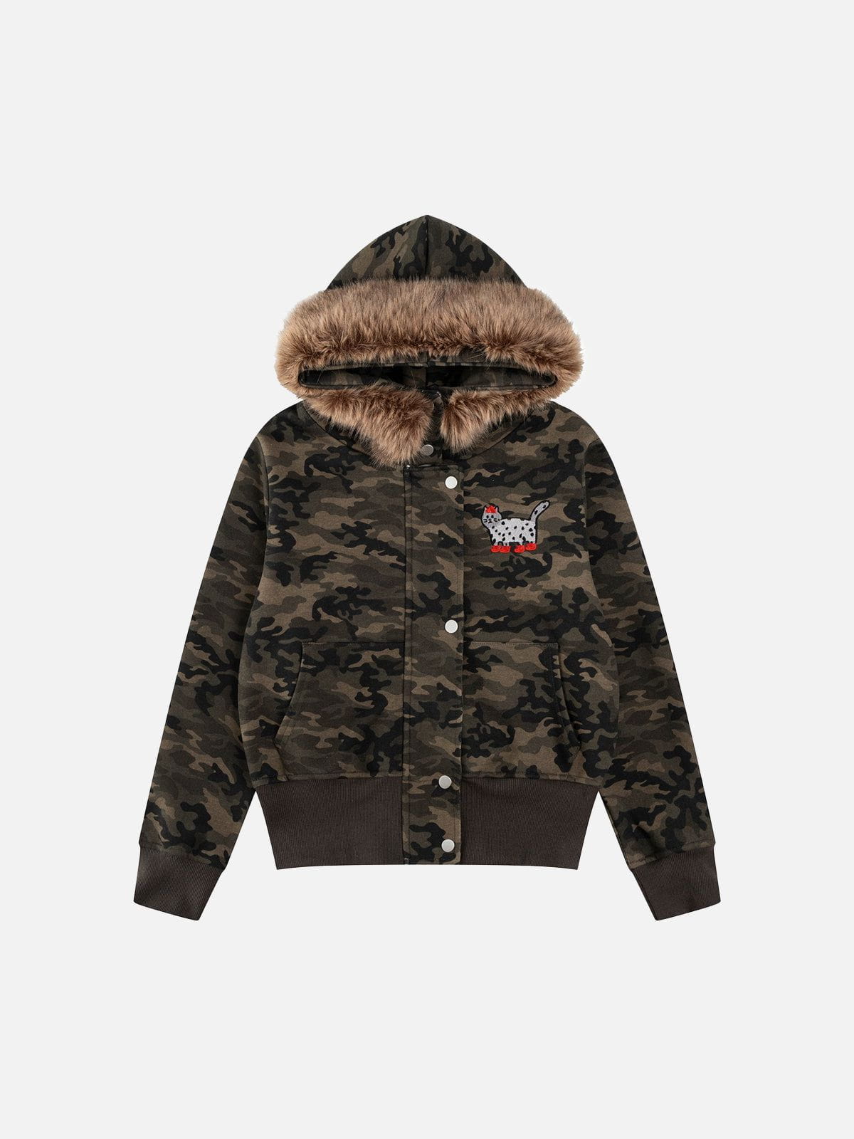 Aelfric Eden Cat Embroidery Faux Fur Collar Hoodie-Limited Sale