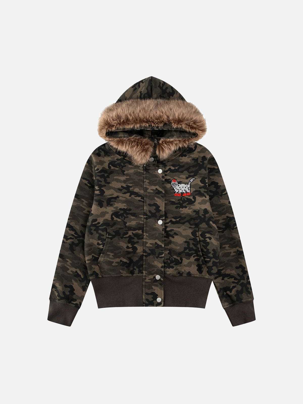 Aelfric Eden Cat Embroidery Faux Fur Collar Hoodie-Limited Sale