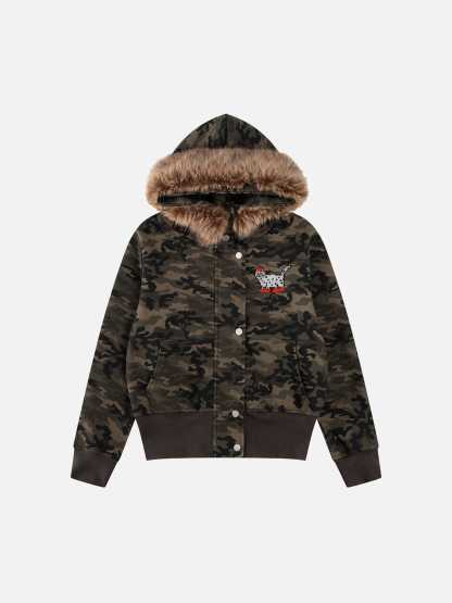 Aelfric Eden Cat Embroidery Faux Fur Collar Hoodie-Limited Sale