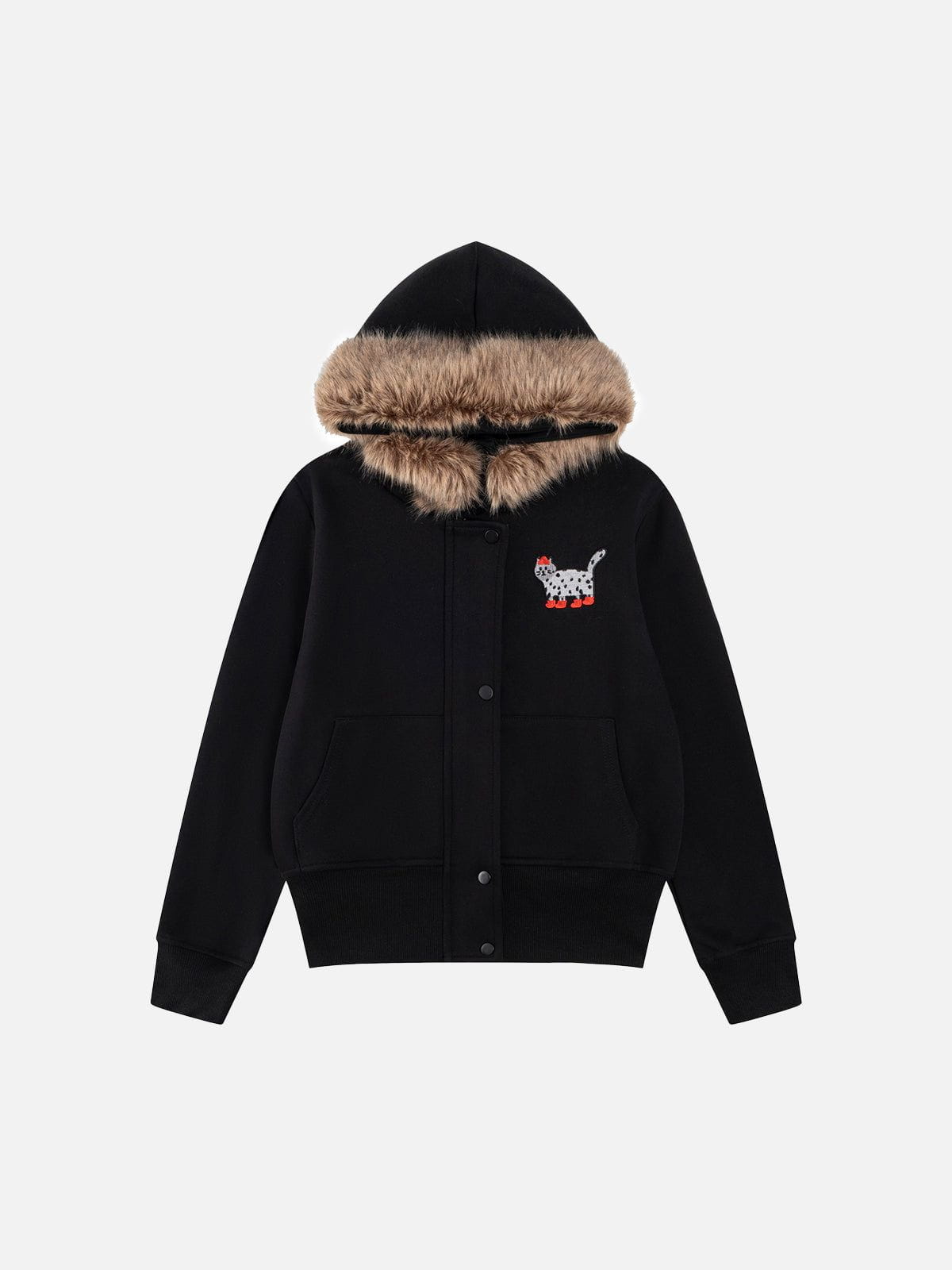 Aelfric Eden Cat Embroidery Faux Fur Collar Hoodie-Limited Sale