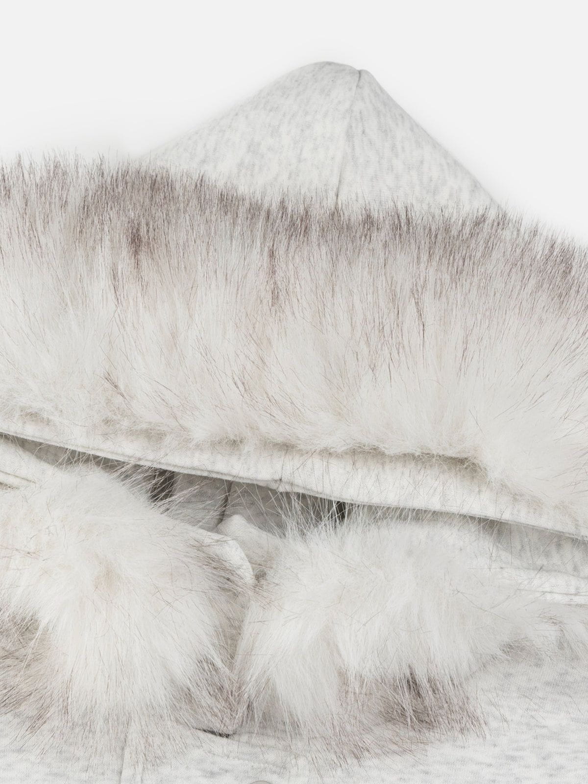 Aelfric Eden Cat Embroidery Faux Fur Collar Hoodie-Limited Sale
