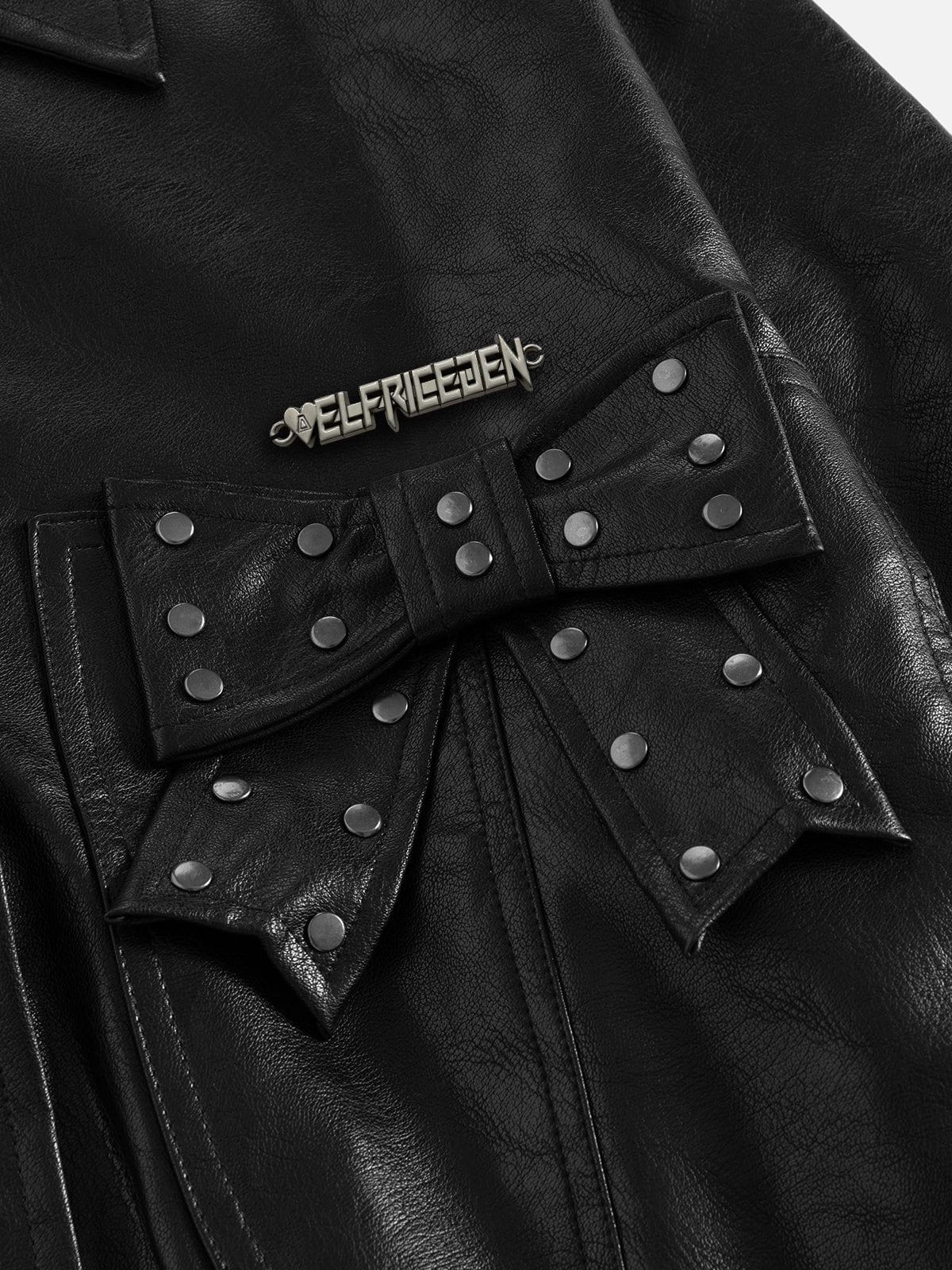 Aelfric Eden Rivet Bow Faux Leather Jacket-Limited Sale