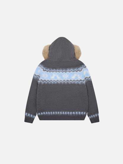 Aelfric Eden Fair Isle Faux Fur Collar Cardigan-Limited Sale