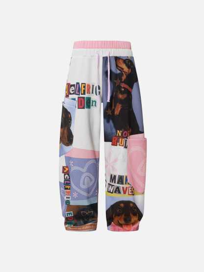 Aelfric Eden Dachshund Collage Double Waist Baggy Sweatpants-Limited Sale