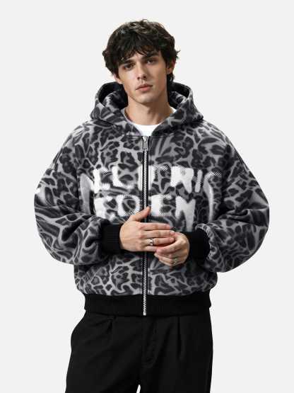 Aelfric Eden Leopard Graffiti Boxy Zip Up Hoodie-Limited Sale
