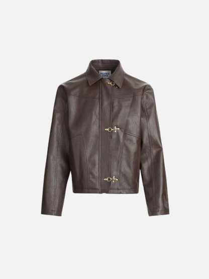 Aelfric Eden Metal Button Faux Leather Jacket-Limited Sale