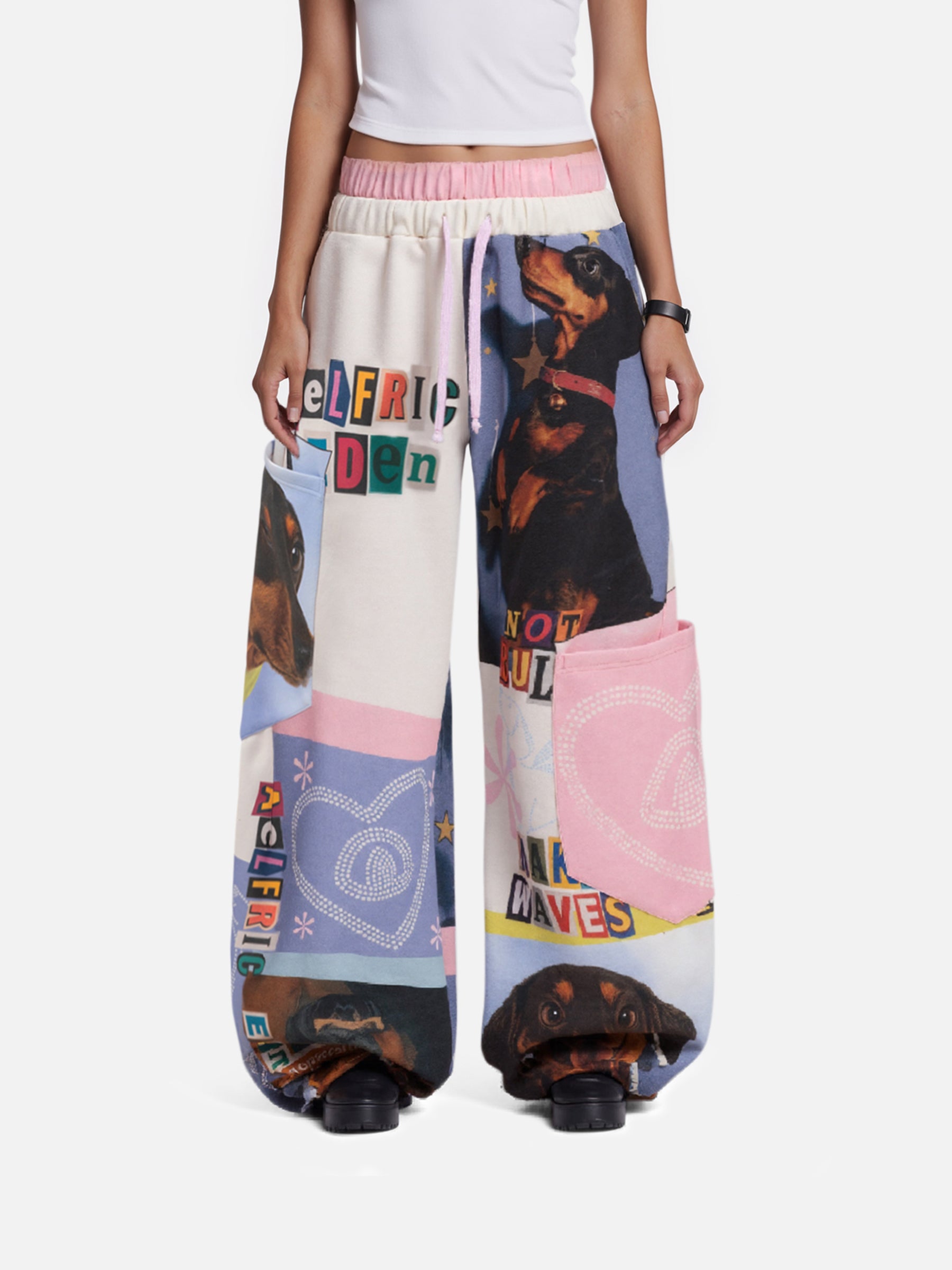 Aelfric Eden Dachshund Collage Double Waist Baggy Sweatpants-Limited Sale
