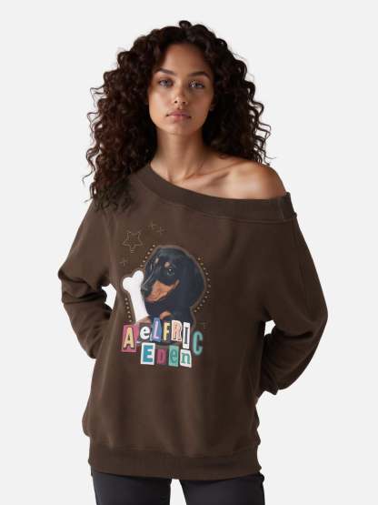 Aelfric Eden Dachshund Off-The-Shoulder Sweatshirt-Limited Sale