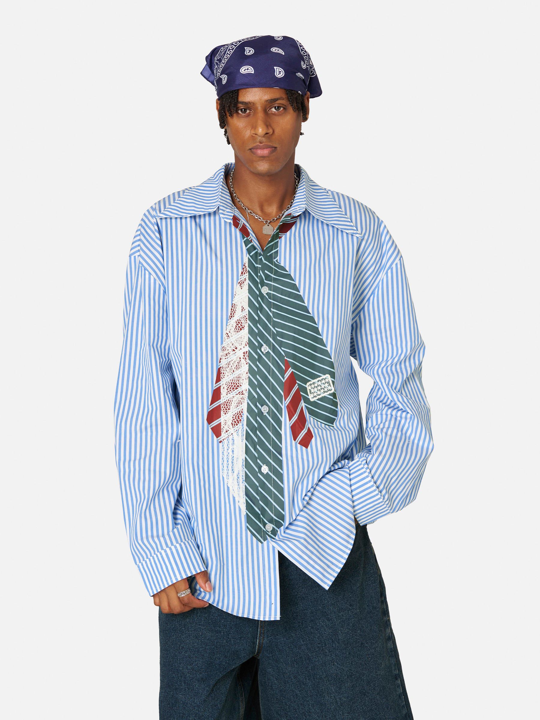 Aelfric Eden Necktie Graphic Stripe Long Sleeve Shirt-Limited Sale